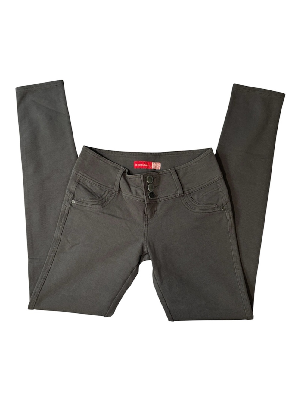 U-Turn Jeans, Low Rise Booty Lift Denim Leggings, Dark Gray Skinny, Large